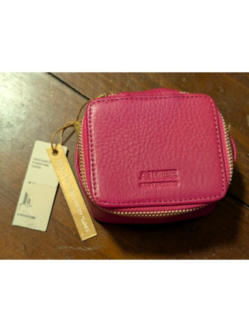 Aimee Kestenberg Genuine Leather Pink Square Zip-Around Jewelry Case